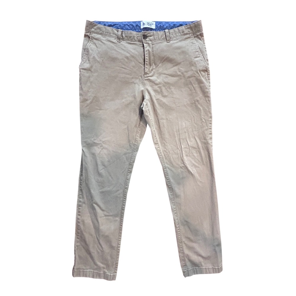 Original Penguin Mens Khaki Straight Leg Chino Pants Trousers Size 38x34